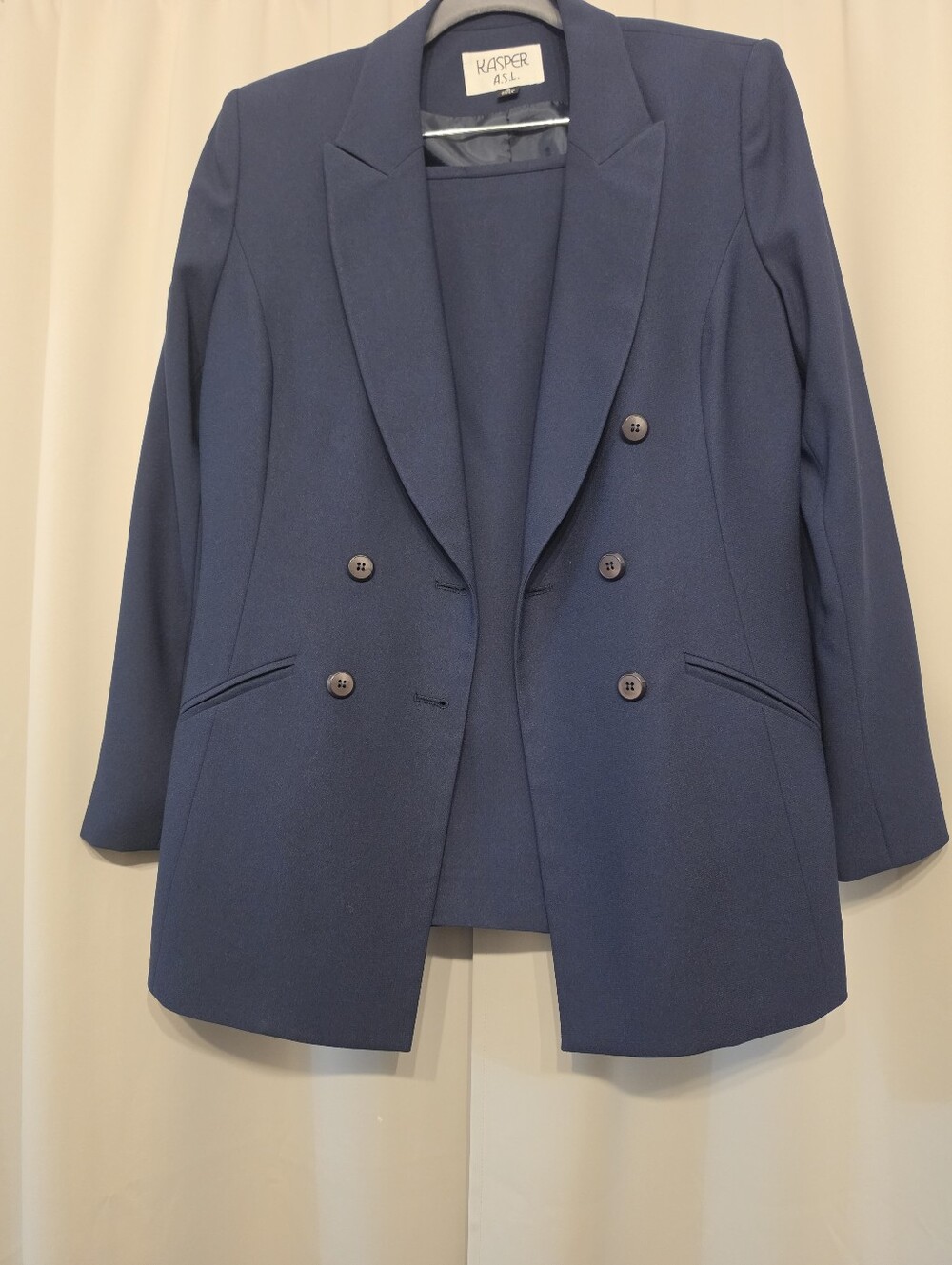 Kasper A.S.L. Navy Skirt Suit Size 8 Double Breasted Great Condition